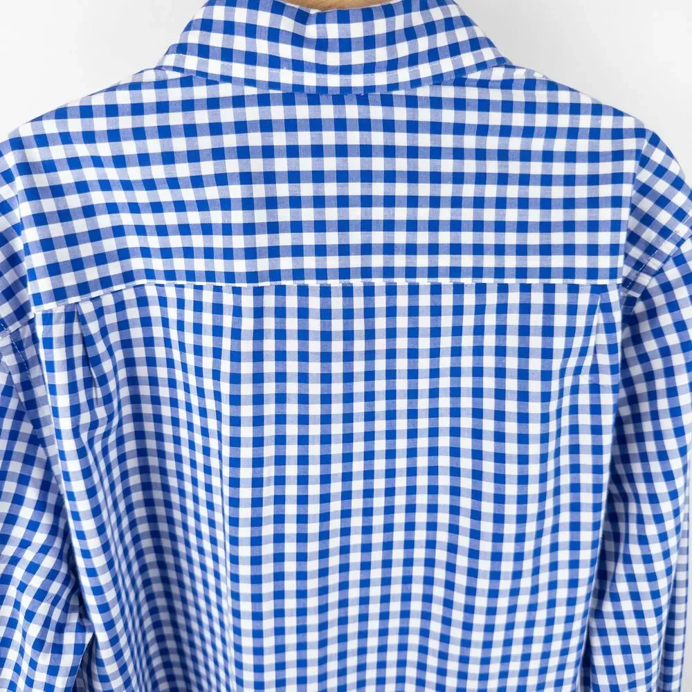 Crewcuts Cotton Poplin Collared Gingham Pocket Button Down Shirt Blue Kids Sz 12